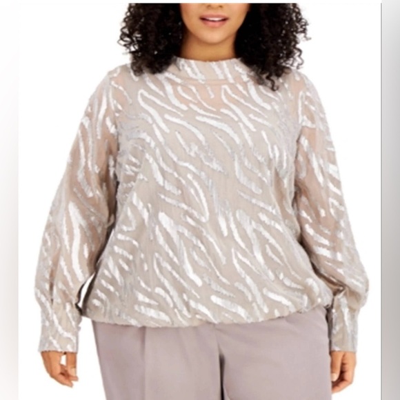 Sheer Zebra Animal Print Silver Sheer Blouse 1X Plus NWT - Picture 4 of 10